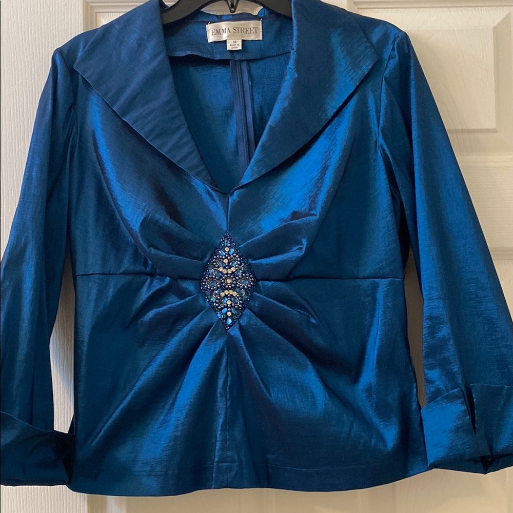 Emma Street Satin Blouse with Jewel Accent